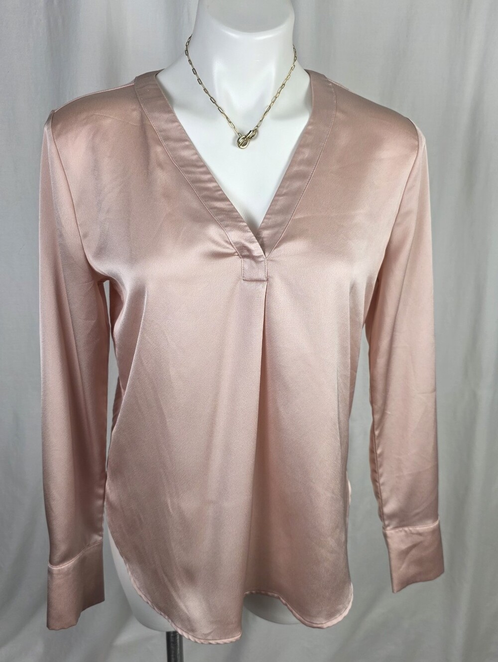 Ann Taylor Blush Pink Satin Feel Blouse | Romantic Long Sleeve Top | Size Small